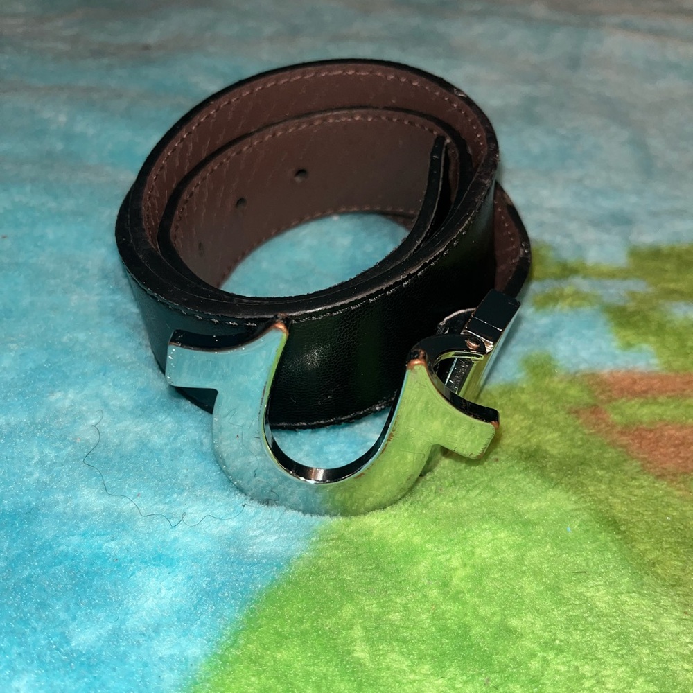 True religion Men's Black Leather Belt with Silver Buckle
